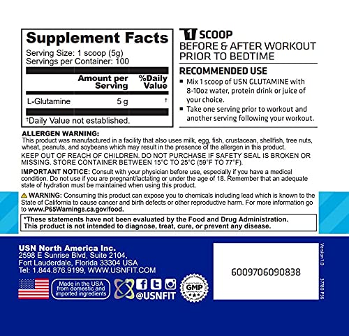 USN Pure Glutamine Micronized Powder, 500 Grams