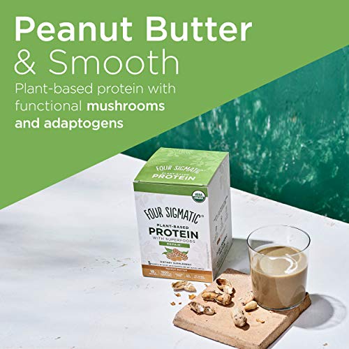 Four Sigmatic Peanut Butter Superfood Protein, Organic Plant-Based Protein with Chaga Mushroom & Ashwagandha, Supports Immune Function & Muscle Repair, Portable, 1.41 Ounce (Pack of 10)