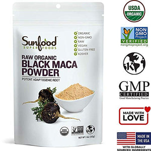 Black Maca Root Powder- Organic, Non-GMO. Highest Quality Peruvian Maca for Men & Women. 100% Pure: No Additives, Fillers or Preservatives. 4 oz Bag