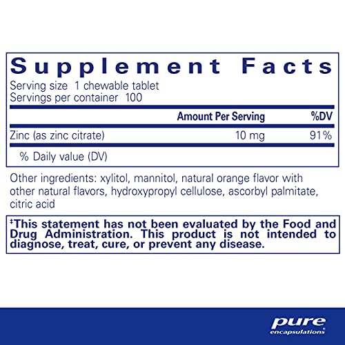 Pure Encapsulations Zinc Chewables | Supplement for Immune System Support, Growth and Development, Wound Healing, Prostate, and Reproductive Health* | 100 Chewable Tablets | Natural Orange Flavor