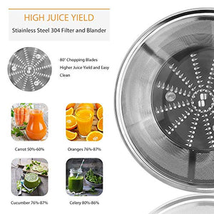 Bagotte Compact Juice Extractor Fruit and Vegetable Juice Machine Wide Mouth Centrifugal Juicer, Easy Clean Juicer, Stainless Steel, Dual-Speed, 400w, BPA-Free