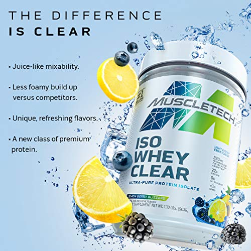Whey Protein Powder | MuscleTech Clear Whey Protein Isolate | Whey Isolate Protein Powder for Women & Men | Clear Protein Drink | 22g of Protein, 90 Calories | Arctic Cherry Blast, 1.1lb (19 Servings)