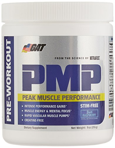 GAT PMP (Peak Muscle Performance), Next Generation Pre Workout Powder for Intense Performance Gains, Stimulant Free Blue Raspberry, 30 Servings