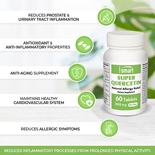 Supersmart - Super Quercetin 1000 mg Per Serving - Natural Allergy Relief - Anti Inflammatory & Antioxidant Supplement - Support Healthy Cardiovascular System | Non-GMO & Gluten Free - 60 Tablets