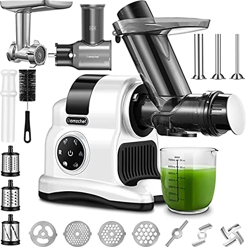 Slow Juicer, AMZCHEF Innovative Masticating Juicer, High Nutrition Juicer Machine, Cold Press Juicer with Quiet motor, Fruit&Vegetable, High Juice Yeld & Pure (Gray)