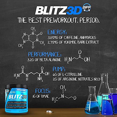 BLITZ3D Ultra Concentrated Pre Workout Powder for Men & Women, Premium, Effective, Affordable, L-Citrulline, NO3-T, Beta Alanine, DMAE, Caffeine, Yohimbine Superior Energy & Nitric Oxide Pumps + Focus