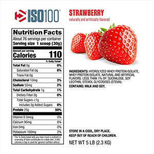 Dymatize ISO100 Hydrolyzed Protein Powder, 100% Whey Isolate Protein, 25g of Protein, 5.5g BCAAs, Gluten Free, Fast Absorbing, Easy Digesting, Strawberry, 5 Pound
