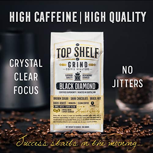 The Best High Caffeine Dark Roast Whole Bean Black Coffee, Extra Strong Gourmet Columbian Clean Coffee Beans by Top Shelf Grind Company | Worlds Strongest Black Roasted Java | Seattles Purity Culture