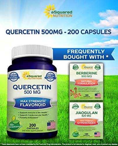 Quercetin 500mg Supplement - 200 Capsules - Quercetin Dihydrate to Support Cardiovascular Health - Max Strength Powder Complex Pills to Help Improve Anti-Inflammatory & Immune Response