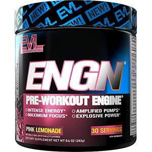 Evlution Nutrition ENGN Pre-Workout, Pikatropin-Free, 30 Servings, Intense Pre-Workout Powder for Increased Energy, Power, and Focus (Pink Lemonade)