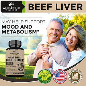 Grass Fed Desiccated Beef Liver Capsules (180 Pills, 750mg Each) - Natural Iron, Vitamin A, B12 for Energy - Humanely Pasture Raised Undefatted in New Zealand Without Hormones or Chemicals