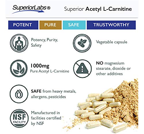 Superior Labs | Acetyl L-Carnitine 1000mg | 200 caps | Maximum Absorption | Pure Vegetable Capsules | Zero Synthetic Additives | Superior Absorption