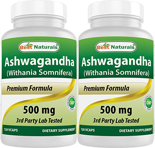 2 Pack - Best Naturals Ashwagandha Capsules for Relaxing Stress and Mood, 500 mg, 120 Count ( Total 240 Capsules)