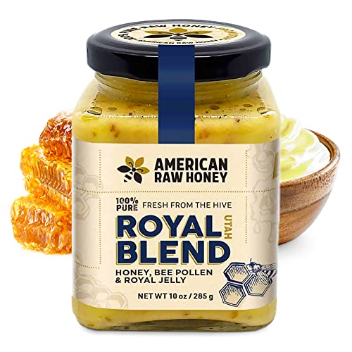 American Raw Honey - Royal Blend - Raw Honey with Royal Jelly and Bee Pollen, Full of Antioxidants and Essential Nutrients (10 oz. / 285g) - Energizing, Hormone Support, Immunity