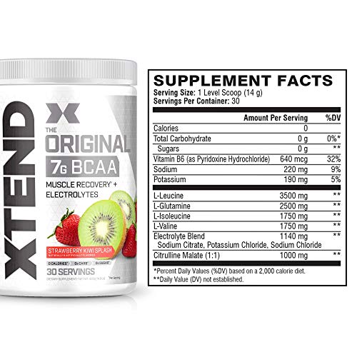 XTEND Original BCAA Powder Strawberry Kiwi Splash | Sugar Free Post Workout Muscle Recovery Drink with Amino Acids | 7g BCAAs for Men & Women | 30 Servings