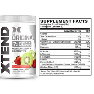 XTEND Original BCAA Powder Strawberry Kiwi Splash | Sugar Free Post Workout Muscle Recovery Drink with Amino Acids | 7g BCAAs for Men & Women | 30 Servings