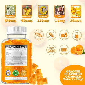 Supplebears Quercetin with Bromelain Gummies - Vitamin C + Zinc & Vitamin D3 – Extra Strength Immune Support Booster for Kids and Adults - 60 Quercetin Gummies - Made in The USA