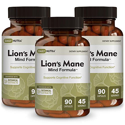 Lion’s Mane Mind Formula by DailyNutra - Nootropic Supplement for Cognitive Health | Organic Mushroom Extract with Bacopa, Gingko, Gota Kola, and Huperzine-A (3-Pack)