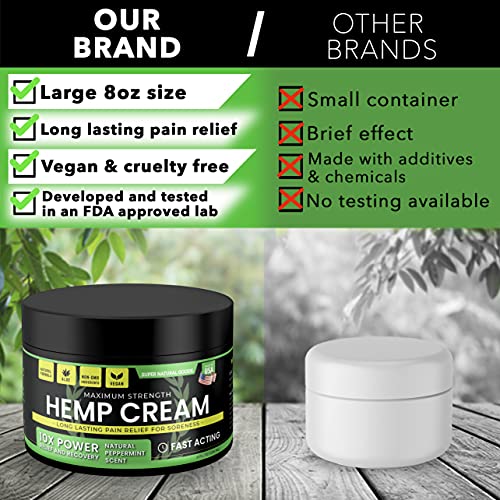 Hemp Cream - Made in USA - 8 fl oz - Fast Acting Cream with Arnica & Hemp Extract - Pain Relief Hemp Oil Cream for Inflammation, Skin, Back, Arthritis, Sore Muscle & Shoulder