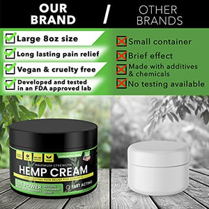 Hemp Cream - Made in USA - 8 fl oz - Fast Acting Cream with Arnica & Hemp Extract - Pain Relief Hemp Oil Cream for Inflammation, Skin, Back, Arthritis, Sore Muscle & Shoulder