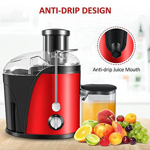 110V Juicer Machines Vegetable and Fruit, Red Centrifugal juicers Best Sellers Easy to Clean with Brush, Juice Extractor Machine with Wide Mouth Feed Chute, Multi Speed Control