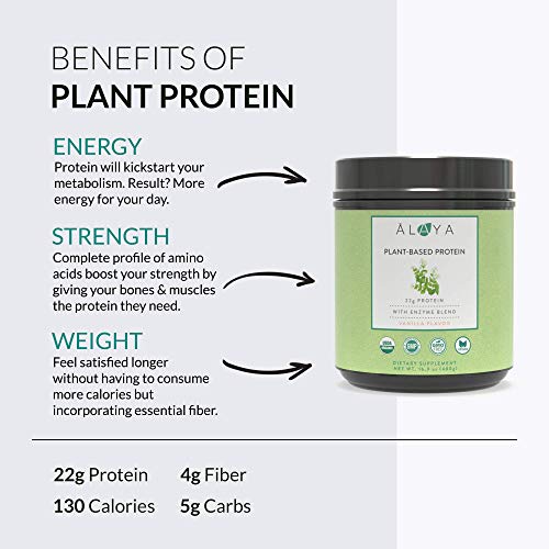 Alaya Naturals Organic Plant Based Protein Powder - Vegan Protein Powder with Pea Protein, Hemp Protein, & Spirulina - Non-GMO, USDA Organic, Vanilla