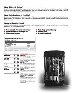Animal Fury Pre Workout Powder Supplement for Energy and Focus 5g BCAA 350mg Caffeine Nitric Oxide Without Creatine Powerful Stimulant for Bodybuilders, Watermelon, Watermelon, 16.96 Ounce