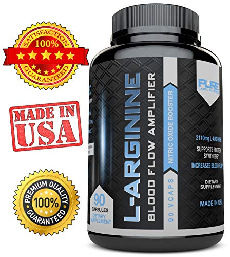 Pure Label Nutrition-Maximum Strength L-Arginine 2110mg Nitric Oxide Booster, 90 caps, Build Muscle and Strength, Boost Energy and Blood Flow. Most Effective Dose for Men and Women