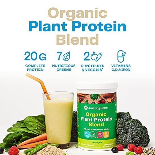 Amazing Grass Organic Plant Protein Blend: Vegan Protein Powder, All-In-One Nutrition Shake, with Beet Root, Pure Vanilla, 20 Servings