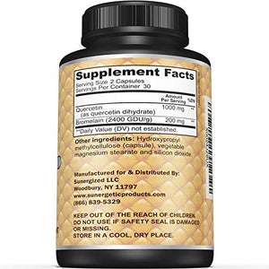 Premium Quercetin & Bromelain Supplement – Powerful Quercetin Bromelain Complex to Help Support Immune System, Cardiovascular Health & Seasonal Support – Quercetin 1000mg Per Serving – 60 Capsules