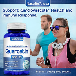 NasaBeahava Pure Quercetin 500mg Supplement - 200 Capsules - Quercetin Dihydrate to Support Cardiovascular Health