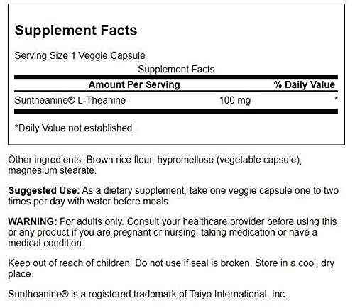 Swanson Amino Acid Suntheanine L-Theanine 100 Milligrams 60 Veg Capsules
