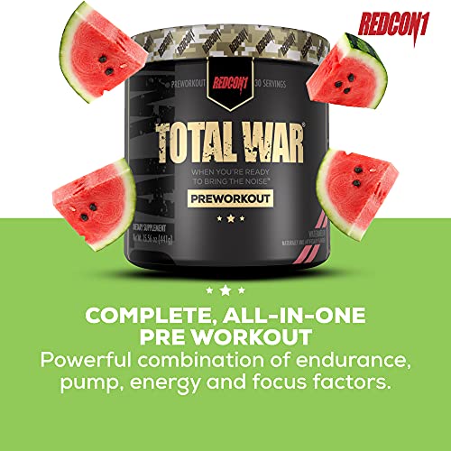 Redcon1 Total War - Pre Workout, Boost Energy, Increase Endurance and Focus, Beta-Alanine, 350mg Caffeine, Citrulline Malate, Nitric Oxide Booster - Keto Friendly (Watermelon)