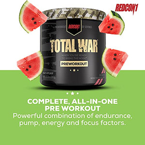 Redcon1 Total War PreWorkout - 30 Servings, Boost Energy, Increase Endurance and Focus, Beta-Alanine, Caffeine (Watermelon)