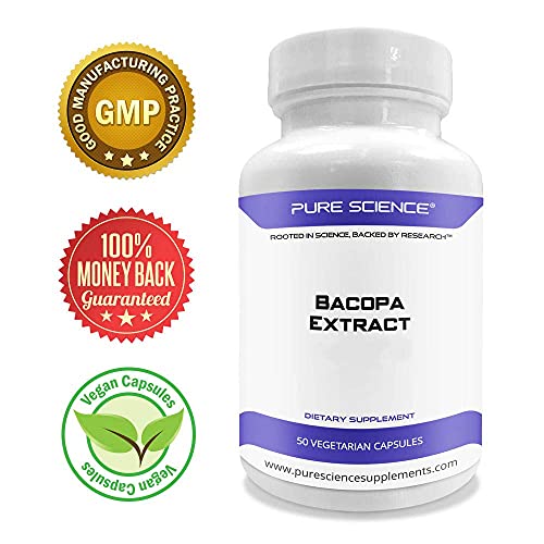 Pure Science Bacopa Monnieri Extract 600mg (S.E. 50% Bacosides 320mg & Bacopa Monnieri Powder 280mg) – Improves Memory and Attention, Promotes Relaxation - Non Gluten - 50 Vegetarian Capsules