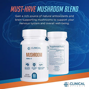 Clinical Effects Mushroom Formula 10 - Natural Mushroom Supplement for Focus, Mood, and Brain Booster Support - Nootropic Supplement and Immune Support - 60 Veggie Capsules - Made in The USA