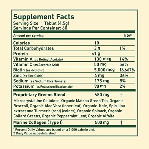 8Greens Skin + Marine Collagen for Beautiful Skin - Effervescent Super Greens Dietary Supplement - 8 Essential Healthy Real Greens in One (6 Tubes / 60 Tablets)