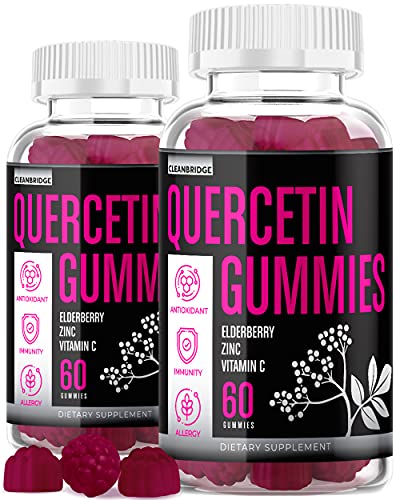 Quercetin 1000mg with Zinc, Vitamin C, Elderberry Gummies Supplements for Kids Adults Immune Lung Support Supplement, Quercitin VIT C Gummy Immunity Vegan Chewable Vitamins - Capsules Powder (2 Pack)