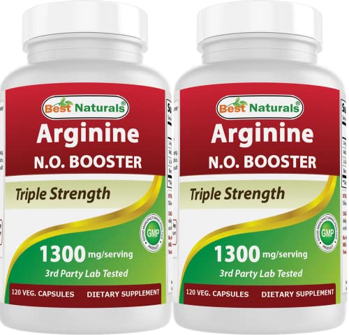 Best Naturals L-Arginine NO Booster Triple Strength 1300 mg Serving 120 Veg Capsules (120 Count (Pack of 2))