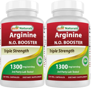 Best Naturals L-Arginine NO Booster Triple Strength 1300 mg Serving 120 Veg Capsules (120 Count (Pack of 2))