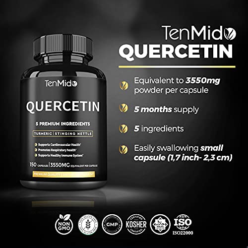 Quercetin Capsules 3550mg, 5 Months Supply & Berberine, Stinging Nettle, Turmeric, Black Pepper | Promotes Cardiovascular, Respiratory Health, Supports Immune | Powerful Antioxidant, Anti Inflammatory