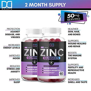 (120 Gummies) Zinc 50mg Supplements Chewable Gummies w Vitamin D3 Echinacea Vitamins for Adults Kids, Zinc Gummy Immune Support Alternative