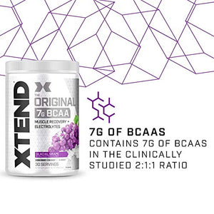 XTEND Original BCAA Powder Glacial Grape | Sugar Free Post Workout Muscle Recovery Drink with Amino Acids | 7g BCAAs for Men & Women | 30 Servings