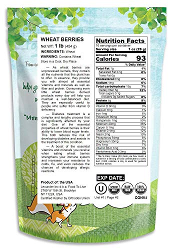 Wheat Berries, 1 Pound – Non-GMO Verified, Sprouting for Wheatgrass, Kosher, Raw, Vegan, Bulk