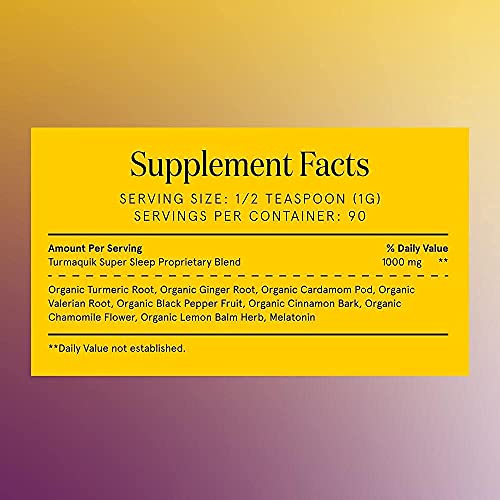 Organic Golden Moon Milk Turmeric Powder Mix, Super Sleep (180 Servings) + Superfood Blend of Melatonin, Valerian, Chamomile, Lemon Balm, Ginger, Black Pepper, Curcumin, Cinnamon, Cardamom - Turmaquik