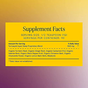 Organic Golden Moon Milk Turmeric Powder Mix, Super Sleep (180 Servings) + Superfood Blend of Melatonin, Valerian, Chamomile, Lemon Balm, Ginger, Black Pepper, Curcumin, Cinnamon, Cardamom - Turmaquik