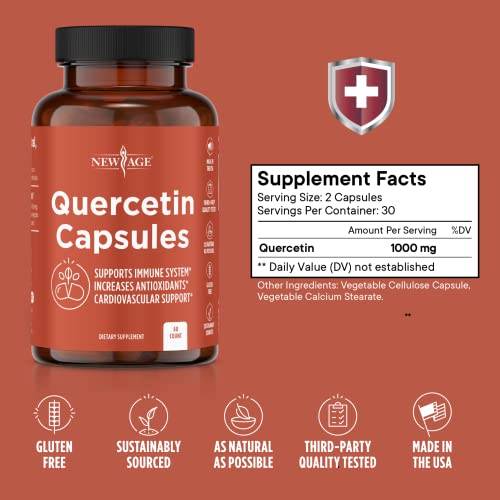 Quercetin 1000mg by NEW AGE – Quercetin Vegetarian Capsules Bioflavonoids Supports Immune Health & Cardiovascular Health, Respiratory Health, Seasonal Allergy Relief 120 Count