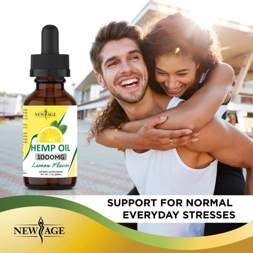 Hemp Oil Extract - 2 Pack - New Age 1000 - Grown & Made in USA - Natural Hemp Drops - Helps with Sleep, Skin & Hair (Lemon 1000mg)