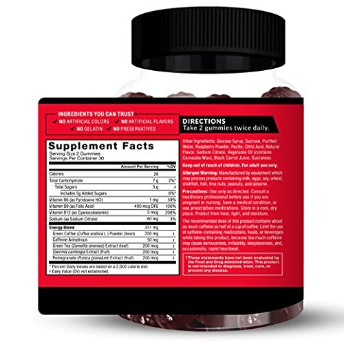 LeanFire Thermo Gummies with B12 Vitamins, Caffeine, & Green Coffee Bean, Boost Energy, Metabolism, Endurance, Stamina, Motivation, Focus, & Performance, Pre Workout Gummies, Force Factor, 60 Gummies