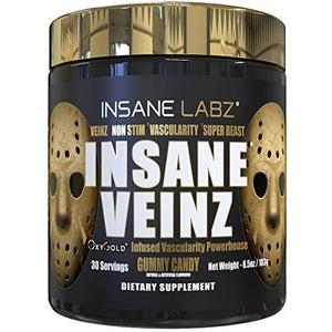 Insane Labz Psychotic Gold and Insane Veinz Gold Pre Workout Nitric Oxide Booster Stack, Increase Muscle Mass, Vascularity, Strength, Energy, Focus, Gummy Candy